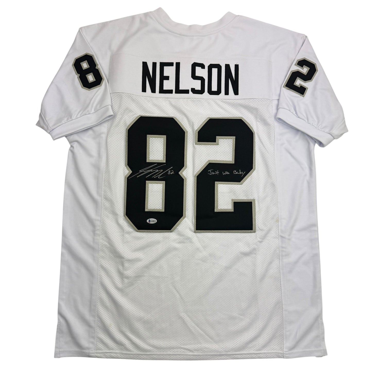 Autographed/Signed Jordy Nelson Oakland Las Vegas White Football Jersey Beckett BAS COA