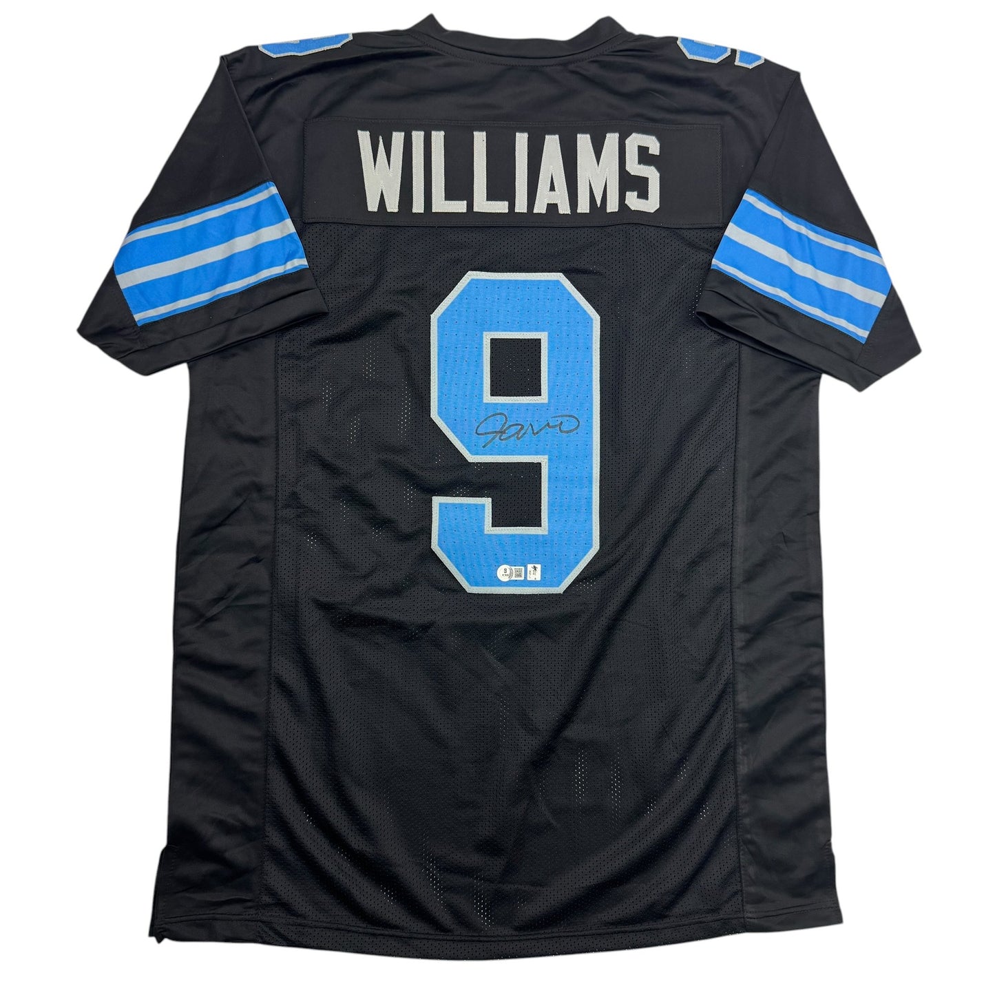 Autographed/Signed Jameson Williams Detroit Black Football Jersey Beckett BAS COA
