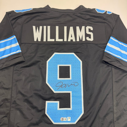 Autographed/Signed Jameson Williams Detroit Black Football Jersey Beckett BAS COA
