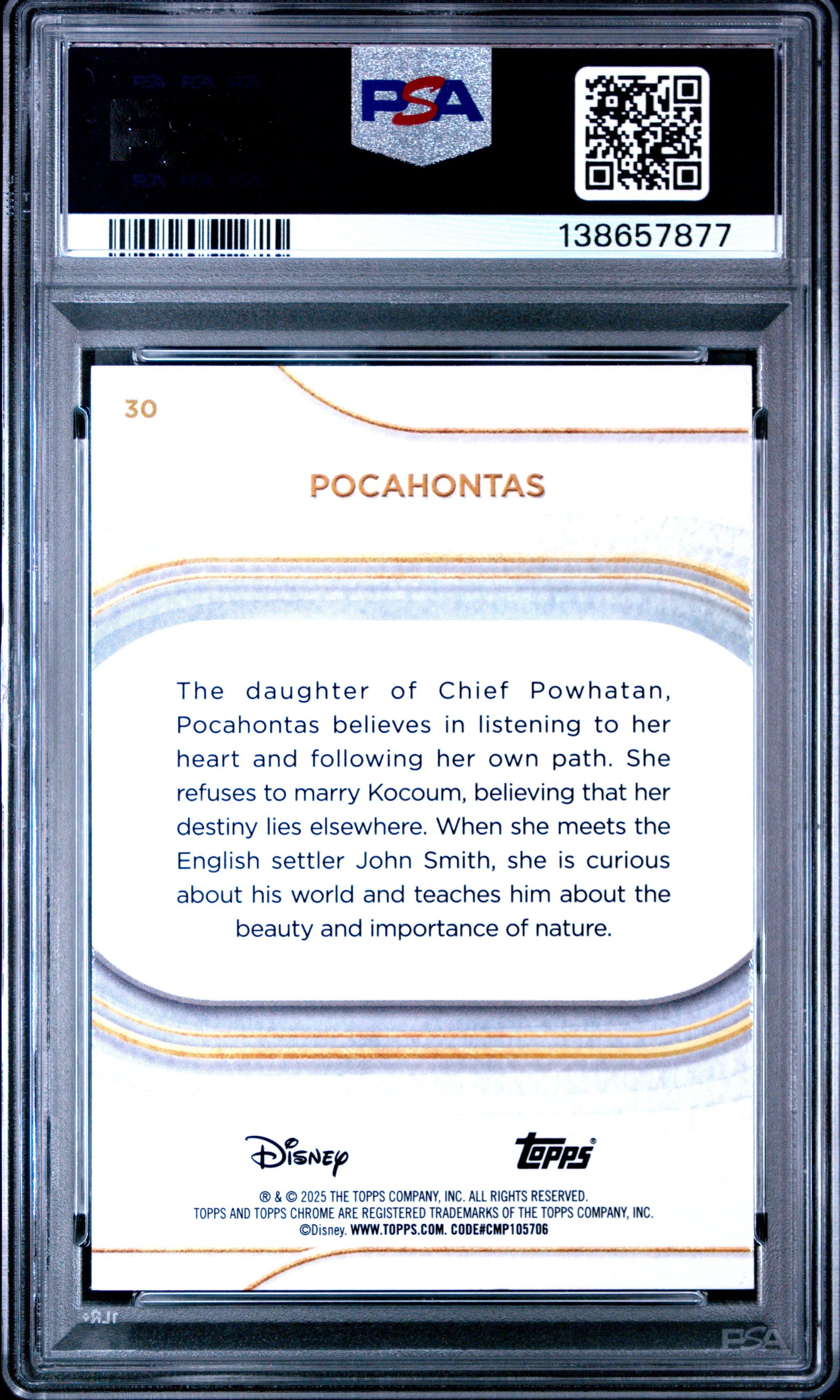 Graded 2025 Topps Chrome Disney Sapphire Pocahontas #30 Trading Card PSA 10 Gem Mint