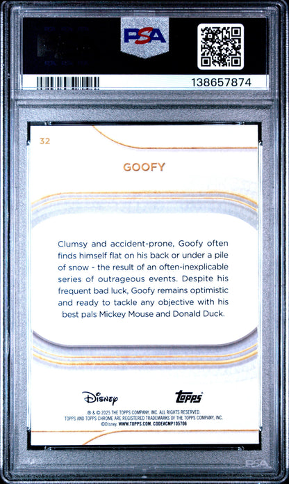 Graded 2025 Topps Chrome Disney Sapphire Goofy #30 Trading Card PSA 10 Gem Mint