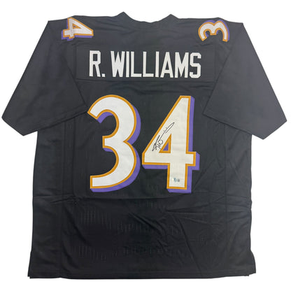 Autographed/Signed Ricky Williams Baltimore Black Football Jersey Beckett BAS COA