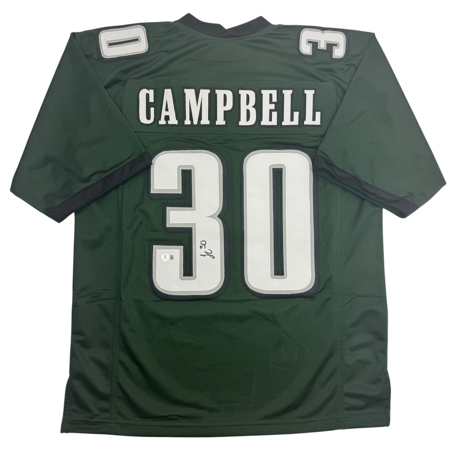 Autographed/Signed Jihaad Campbell Philadelphia Green Football Jersey Beckett BAS COA