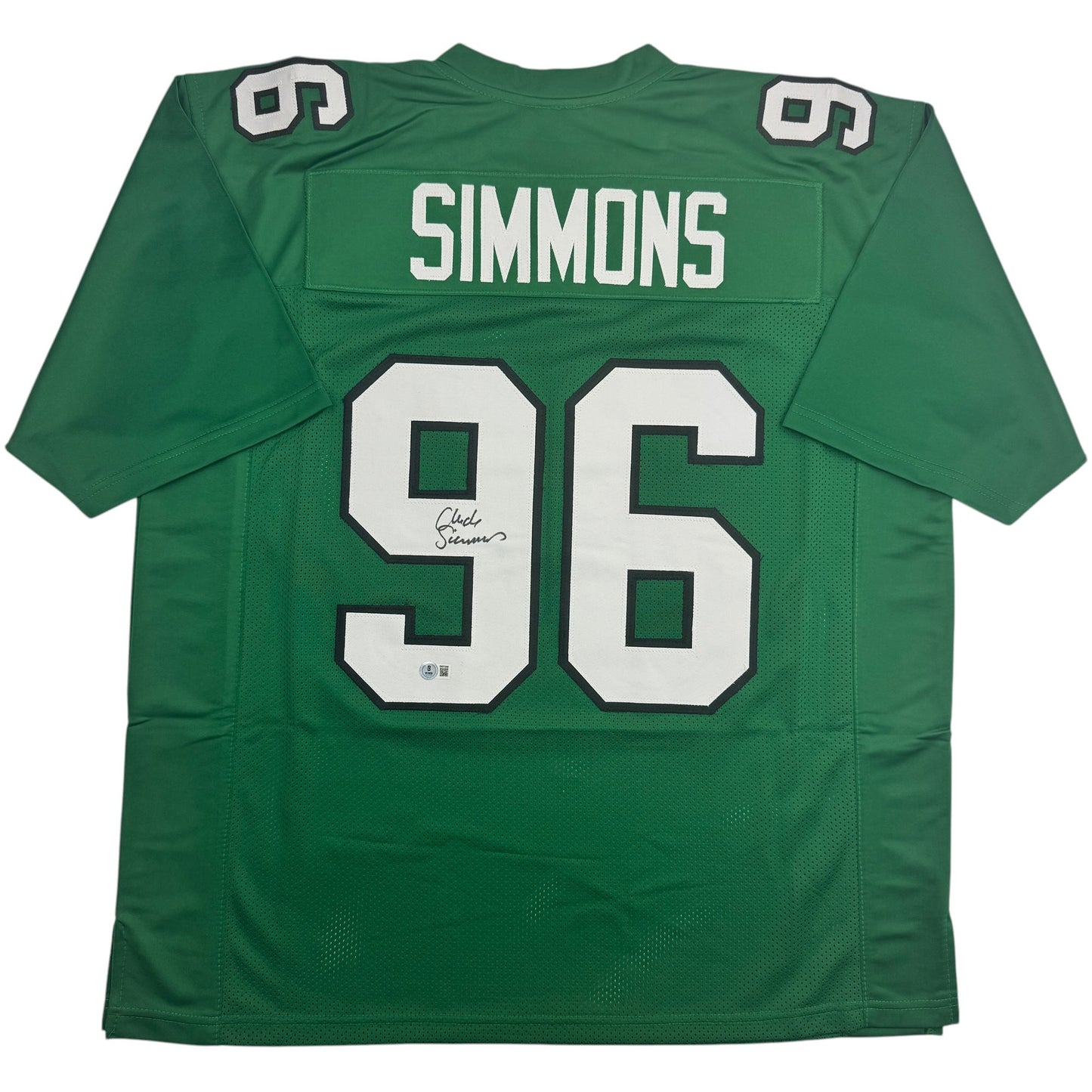 Autographed/Signed Clyde Simmons Philadelphia Kelly Green Football Jersey Beckett BAS COA