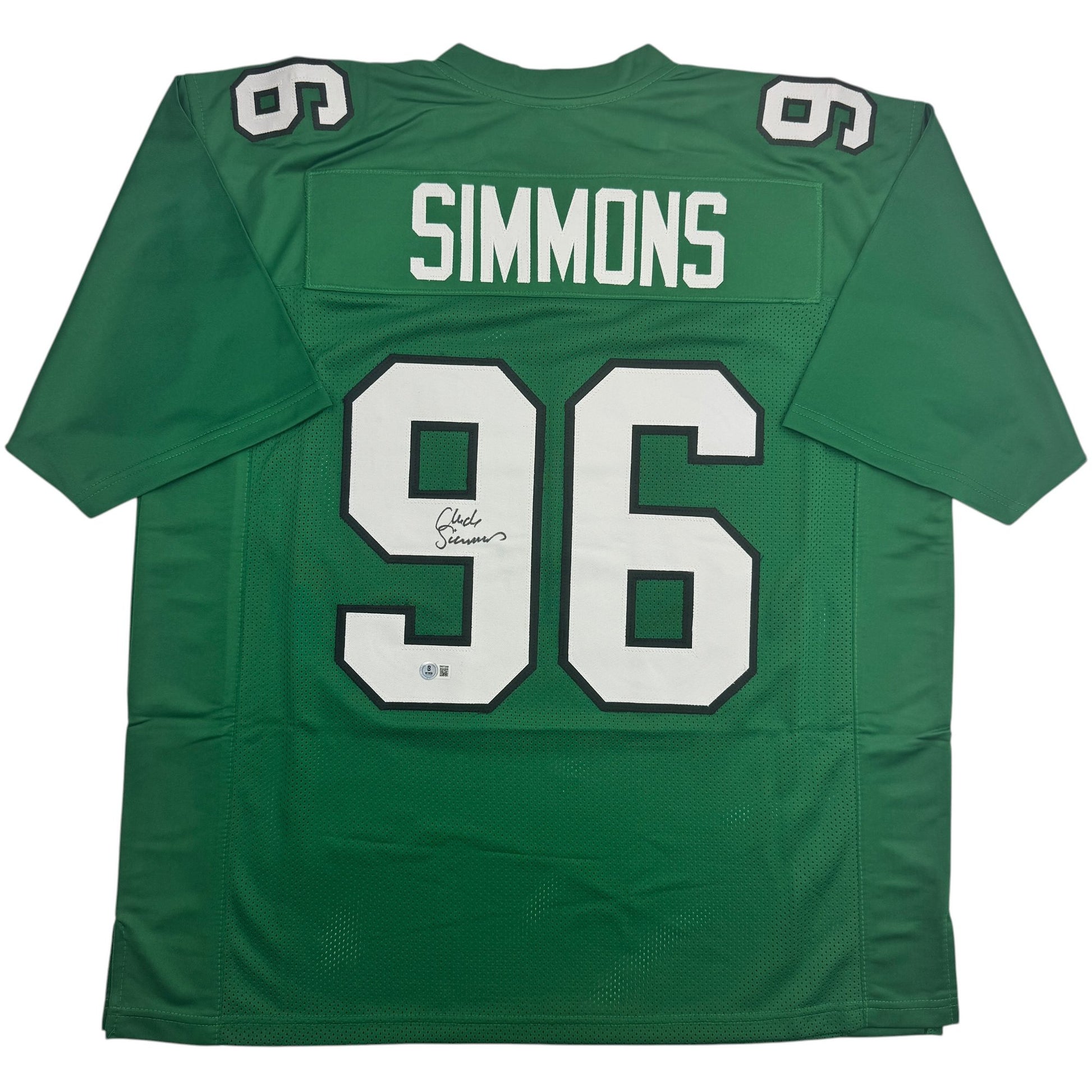 Autographed/Signed Clyde Simmons Philadelphia Kelly Green Football Jersey Beckett BAS COA