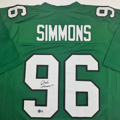 Autographed/Signed Clyde Simmons Philadelphia Kelly Green Football Jersey Beckett BAS COA