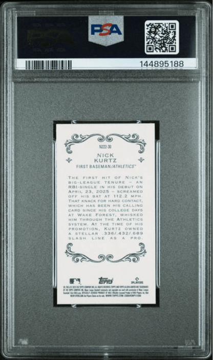 Graded 2025 Topps Allen & Ginter Nick Kurtz #30 1889 N222 Rookie RC Baseball Card PSA 10 Gem Mint