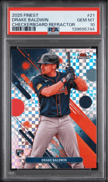 Graded 2025 Topps Finest Drake Baldwin #21 Checkerboard Refractor Rookie RC Baseball Card PSA 10 Gem Mint