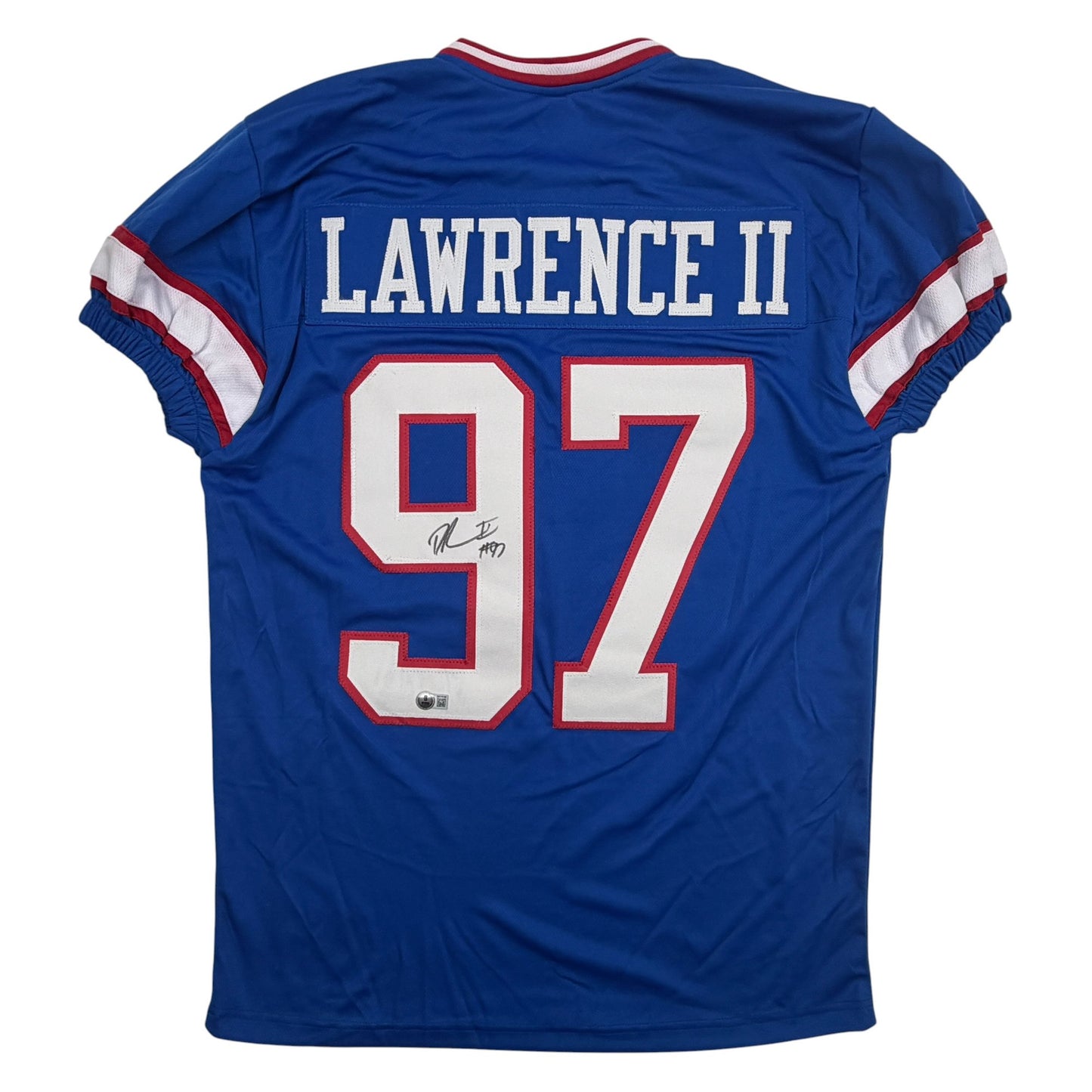 Autographed/Signed Dexter Lawrence II New York Blue Retro Pro Cut Football Jersey Beckett BAS COA