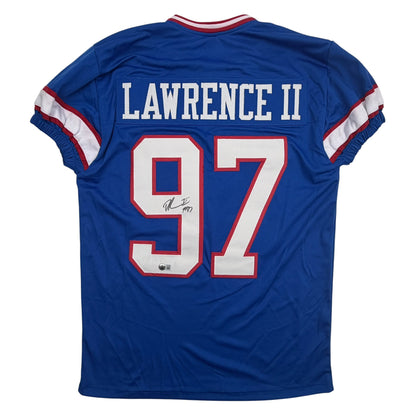 Autographed/Signed Dexter Lawrence II New York Blue Retro Pro Cut Football Jersey Beckett BAS COA