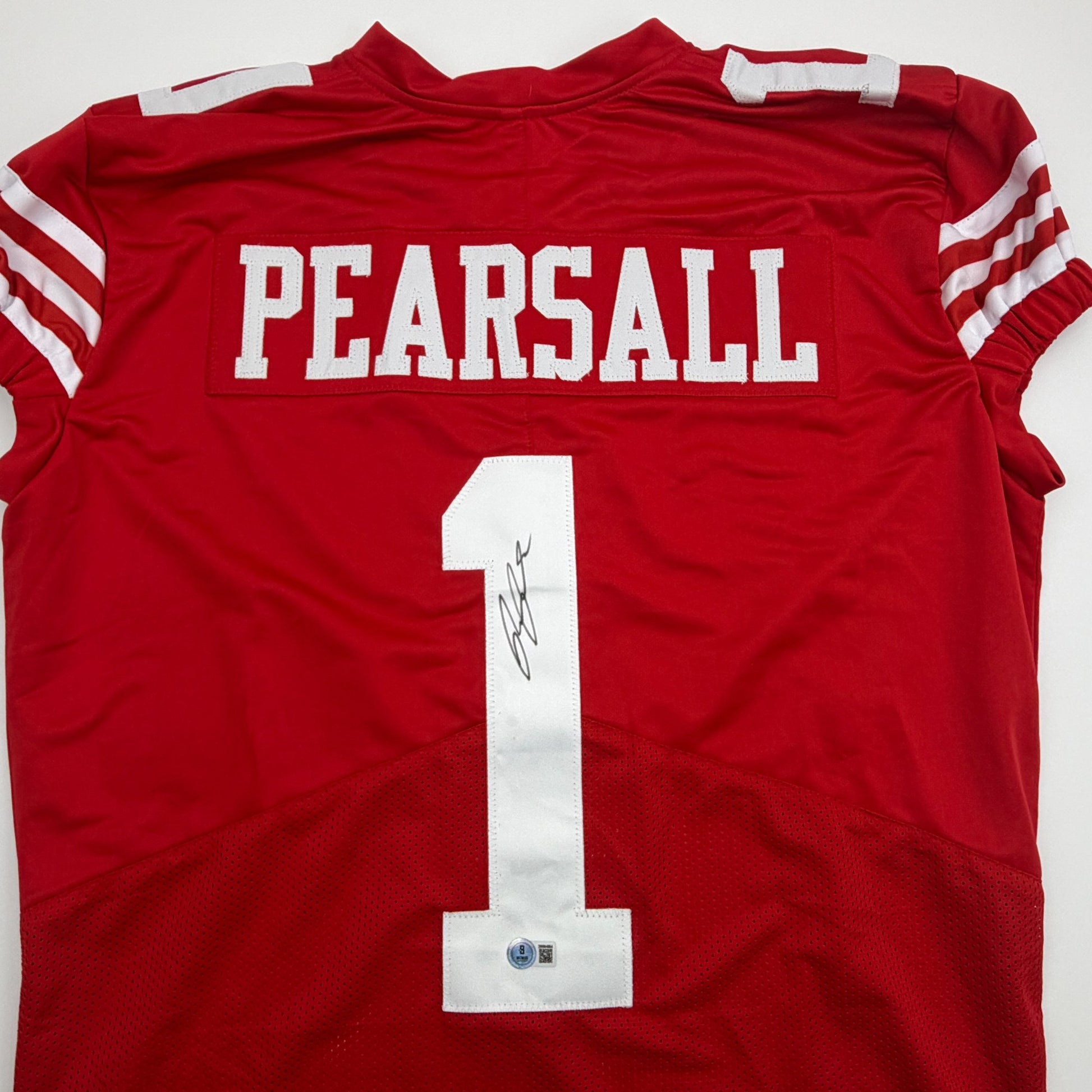 Autographed/Signed Ricky Pearsall San Francisco Red Pro Cut Football Jersey Beckett BAS COA