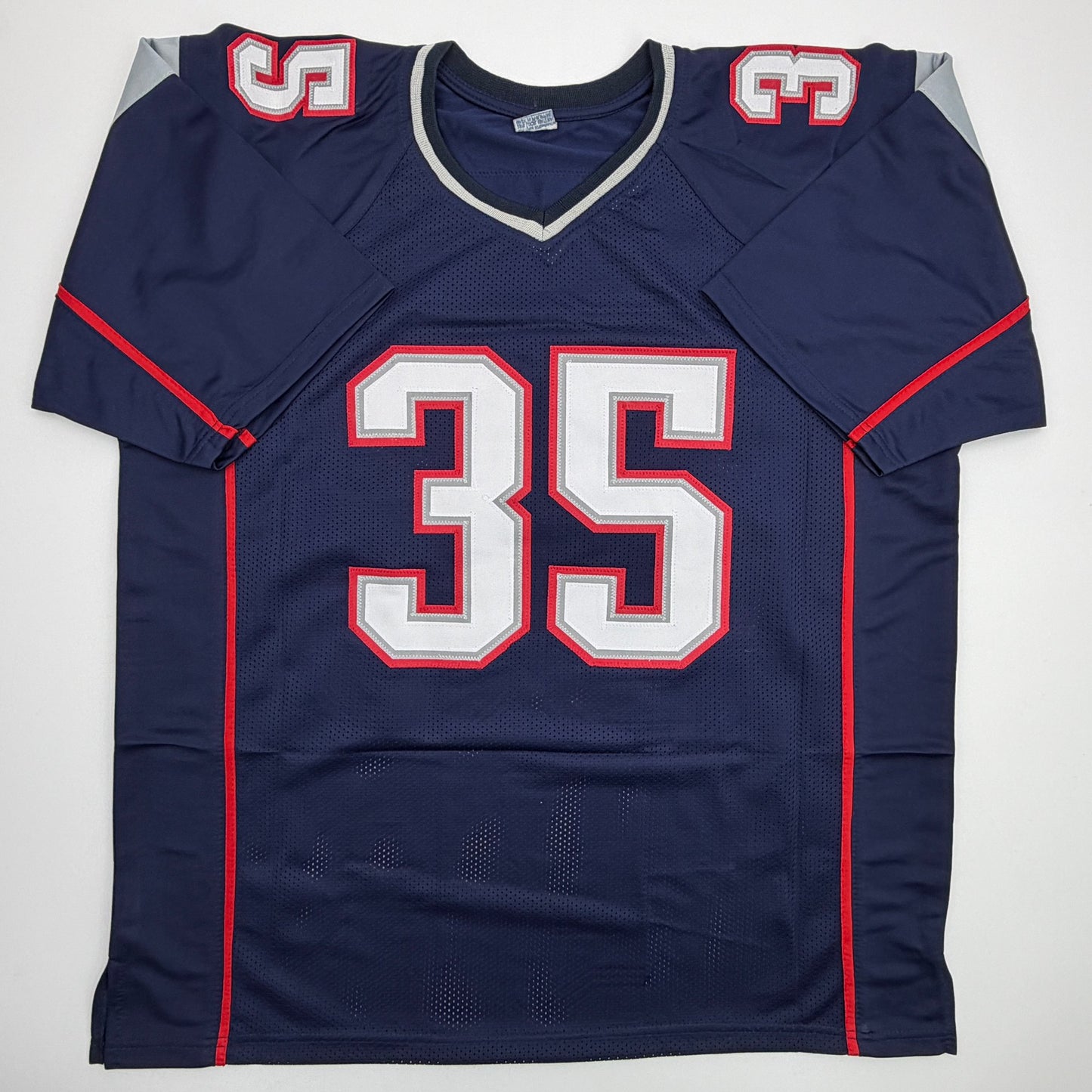 Autographed/Signed Patrick Pass 3x SB Champ New England Blue Football Jersey Beckett BAS COA