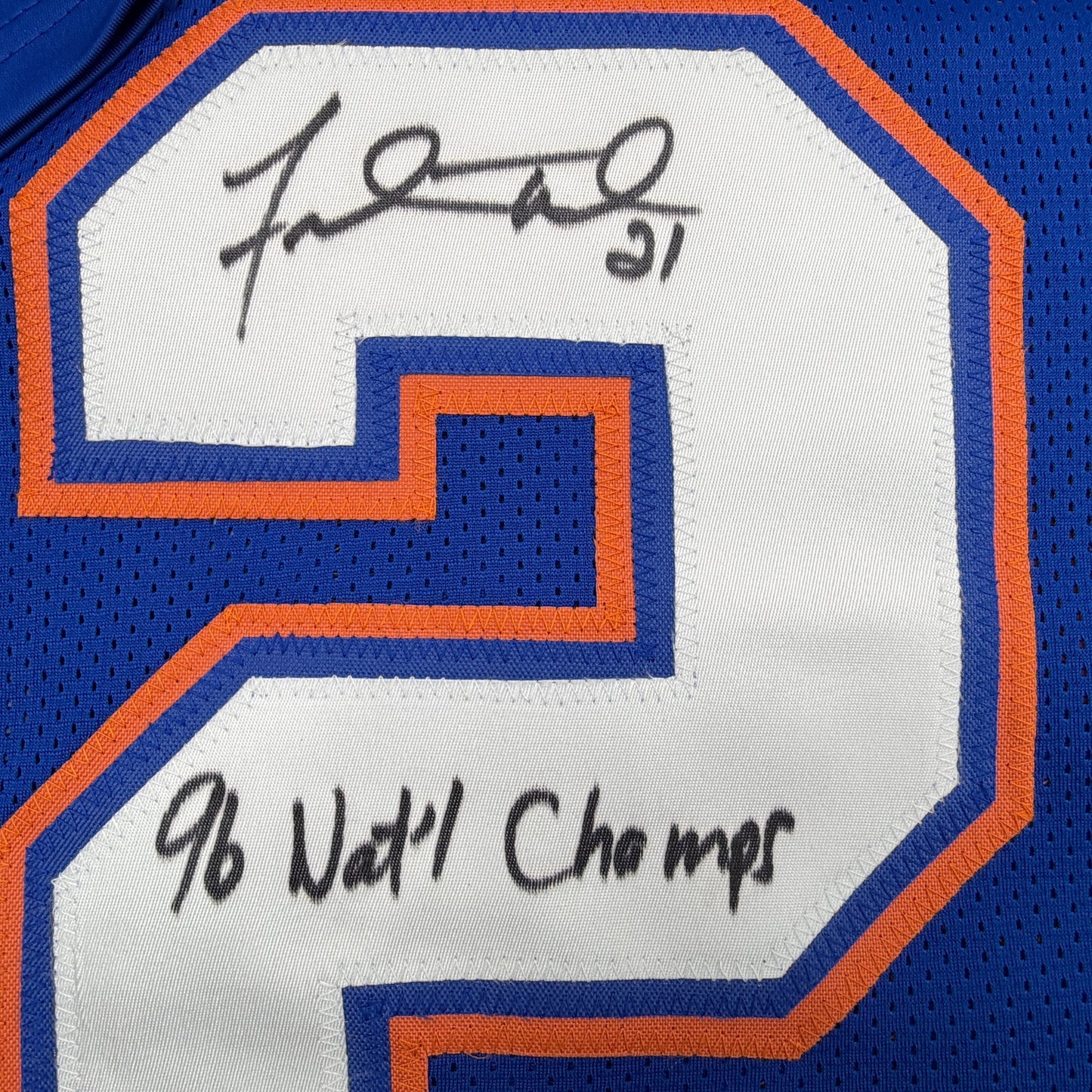 Autographed/Signed Fred Taylor 96 National Champs Florida Blue College Football Jersey Beckett BAS COA
