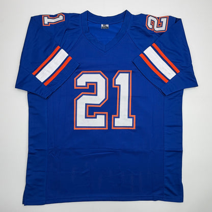 Autographed/Signed Fred Taylor 96 National Champs Florida Blue College Football Jersey Beckett BAS COA