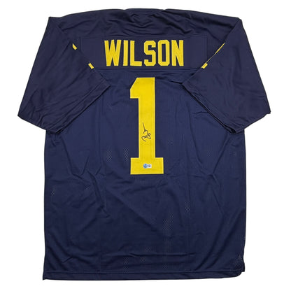 Autographed/Signed Roman Wilson Michigan Blue College Football Jersey Beckett BAS COA