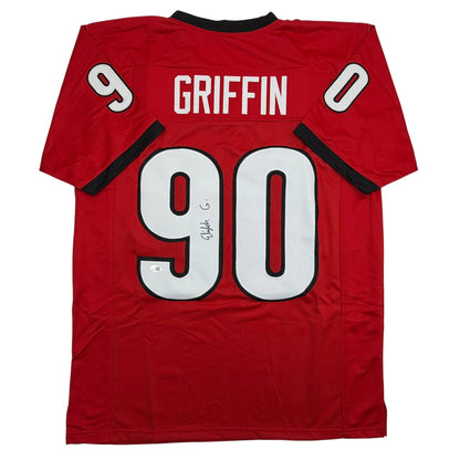 Autographed/Signed Elijah Griffin Georgia Red College Football Jersey Beckett BAS COA