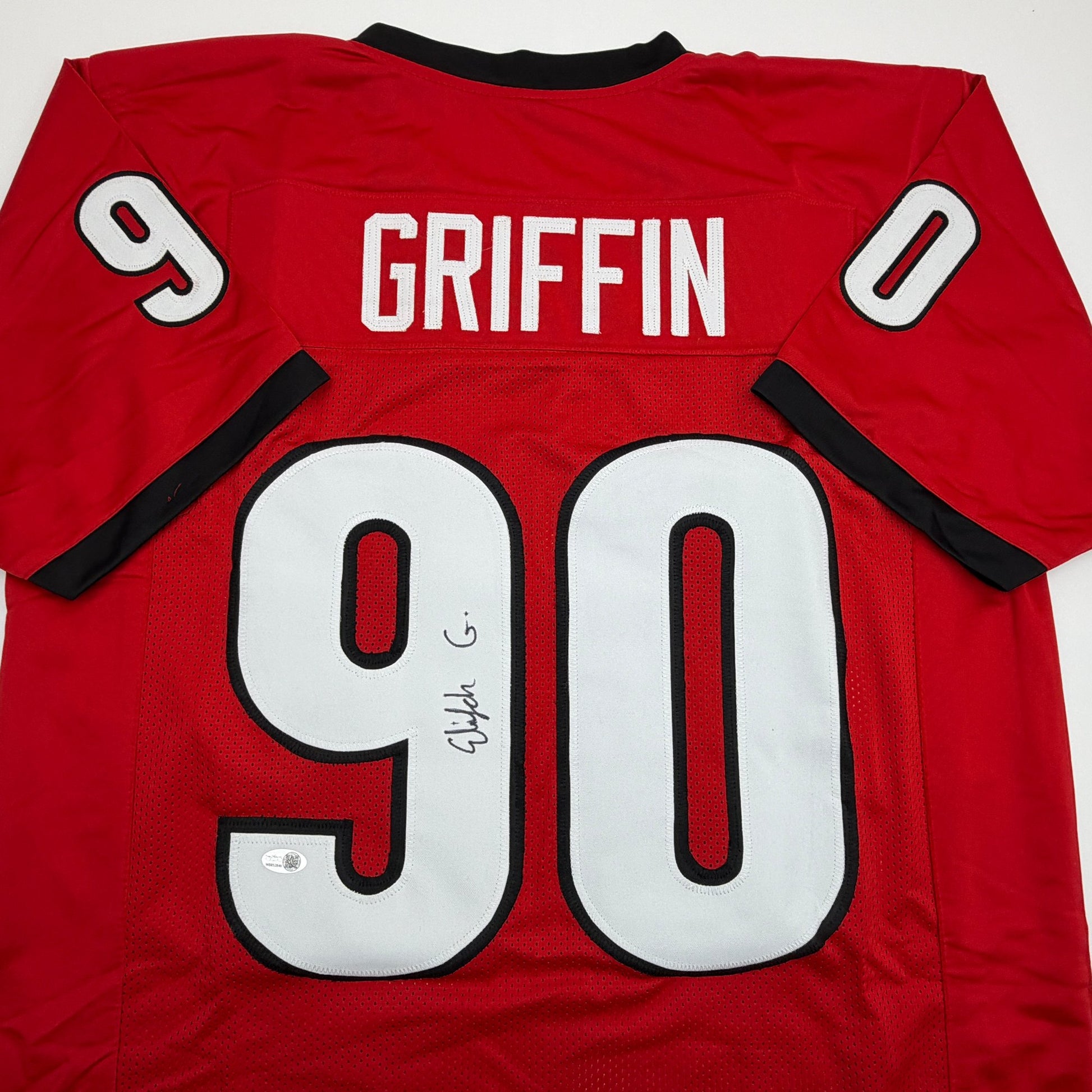 Autographed/Signed Elijah Griffin Georgia Red College Football Jersey Beckett BAS COA