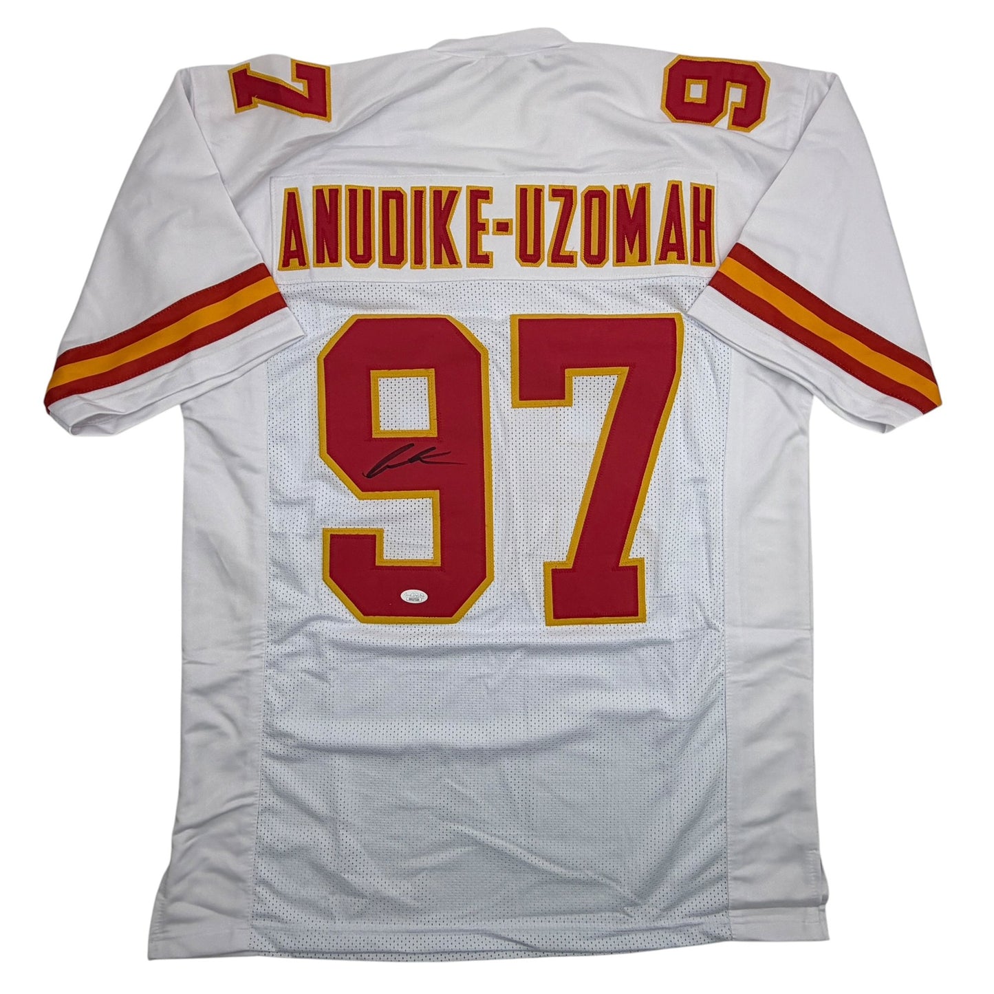 Autographed/Signed Felix Anudike-Uzomah Kansas City White Football Jersey JSA COA