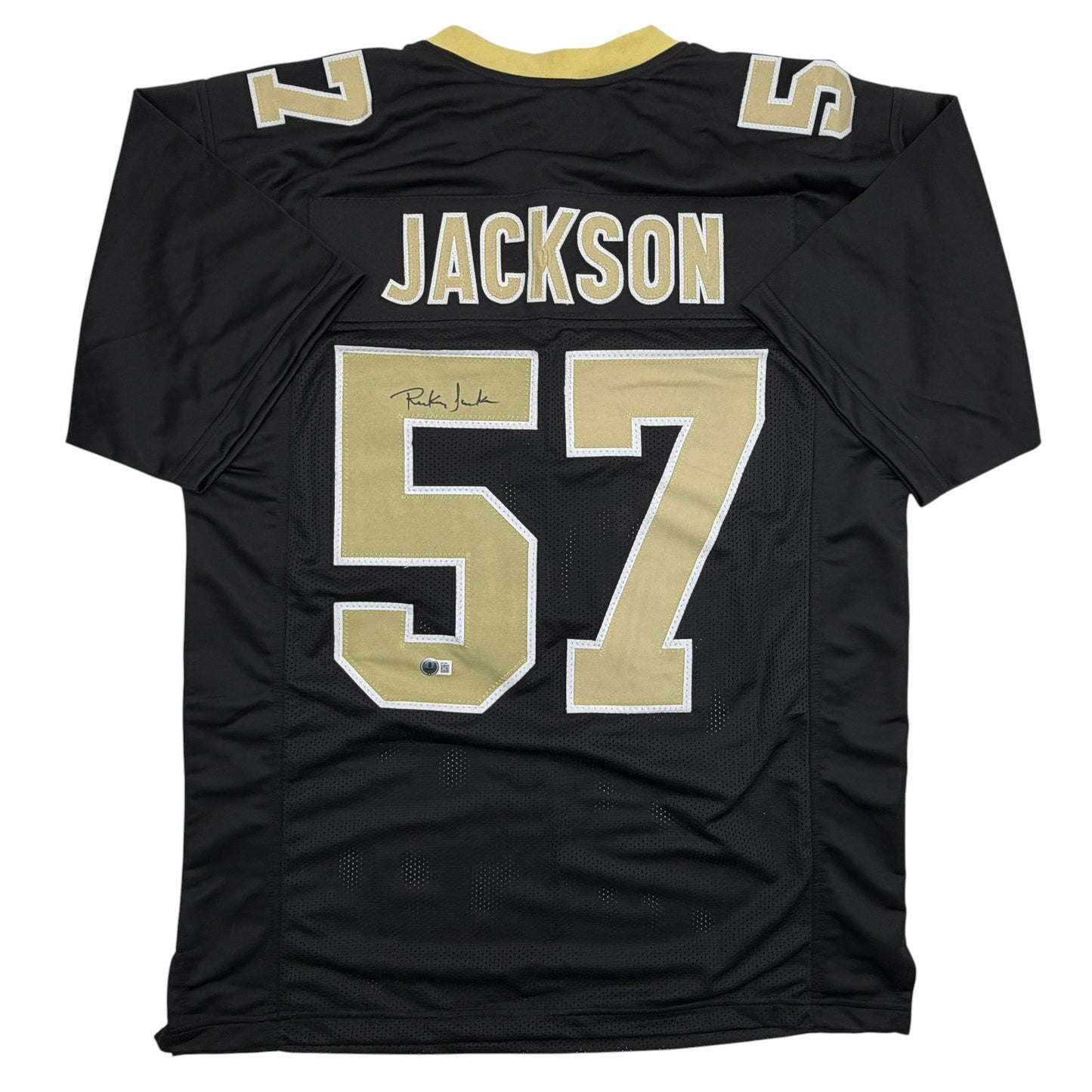 Autographed/Signed Rickey Jackson New Orleans Black Football Jersey Beckett BAS COA