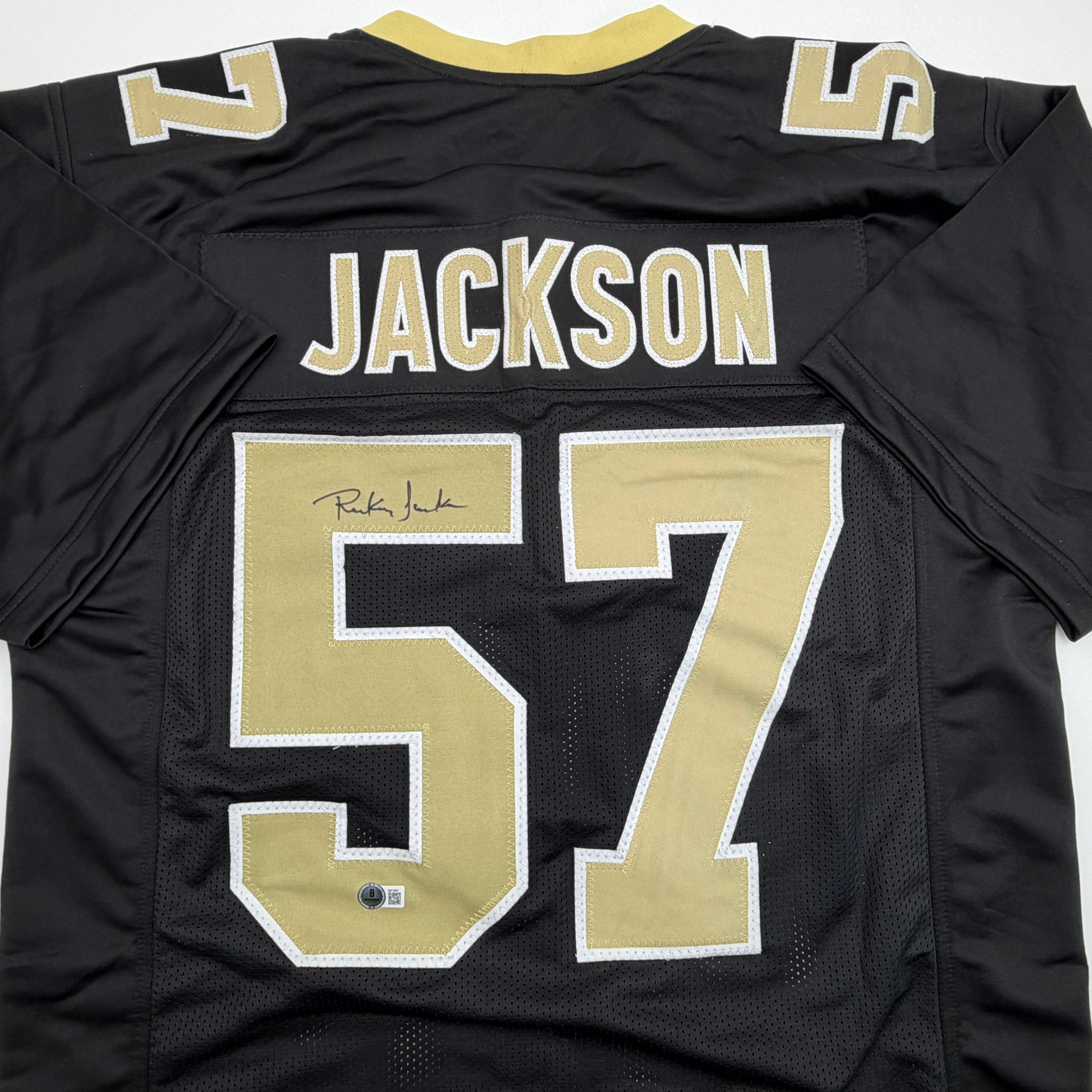 Autographed/Signed Rickey Jackson New Orleans Black Football Jersey Beckett BAS COA