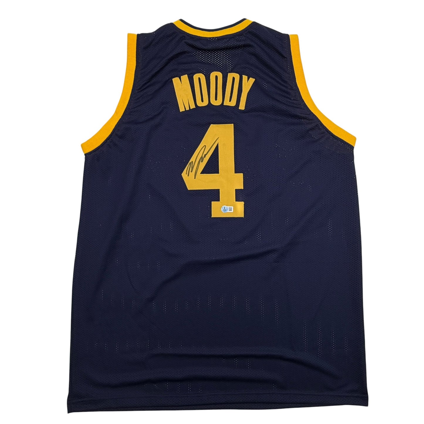 Autographed/Signed Moses Moody Golden State Navy Blue Basketball Jersey Beckett BAS COA