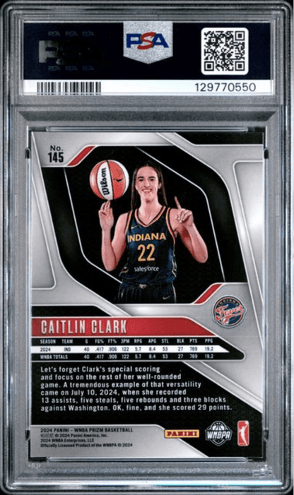 Graded 2024 Panini Prizm WNBA Caitlin Clark #145 Ice Rookie RC Basketball Card PSA 9 Mint