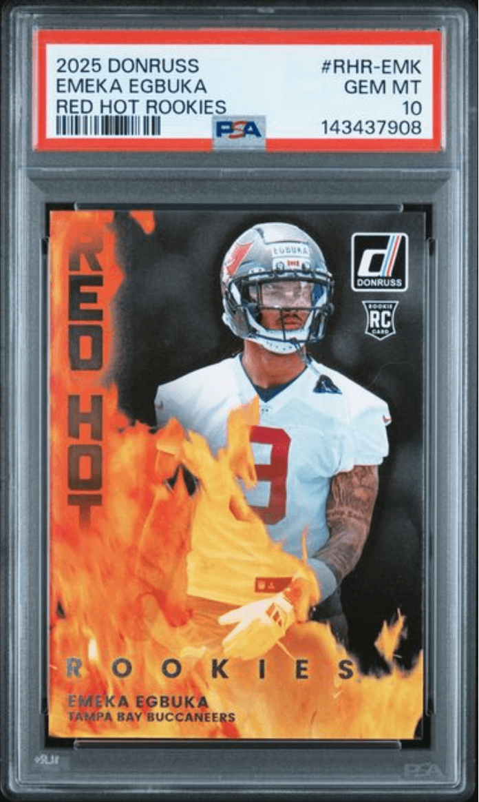Graded 2025 Panini Donruss Emeka Egbuka #RHREMK Red Hot Rookies Rookie RC Football Card PSA 10 Gem Mint