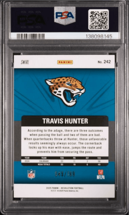 Graded 2025 Panini Revolution Travis Hunter #242 Green Swirl /199 Rookie RC Football Card PSA 10 Gem Mint