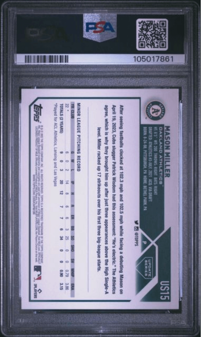 Graded 2023 Topps Update Mason Miller #US15 Rookie RC Baseball Card PSA 10 Gem Mint