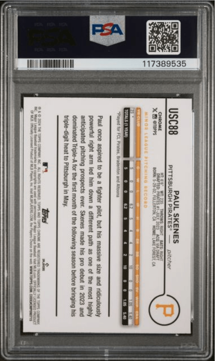 Graded 2024 Topps Chrome Update Paul Skenes #USC88 Xfractor Rookie RC Baseball Card PSA 10 Gem Mint