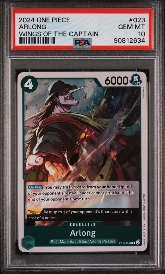 Graded 2024 One Piece Japanese Arlong #023 OP06 Wings of the Captain Trading Card Game PSA 10 Gem Mint