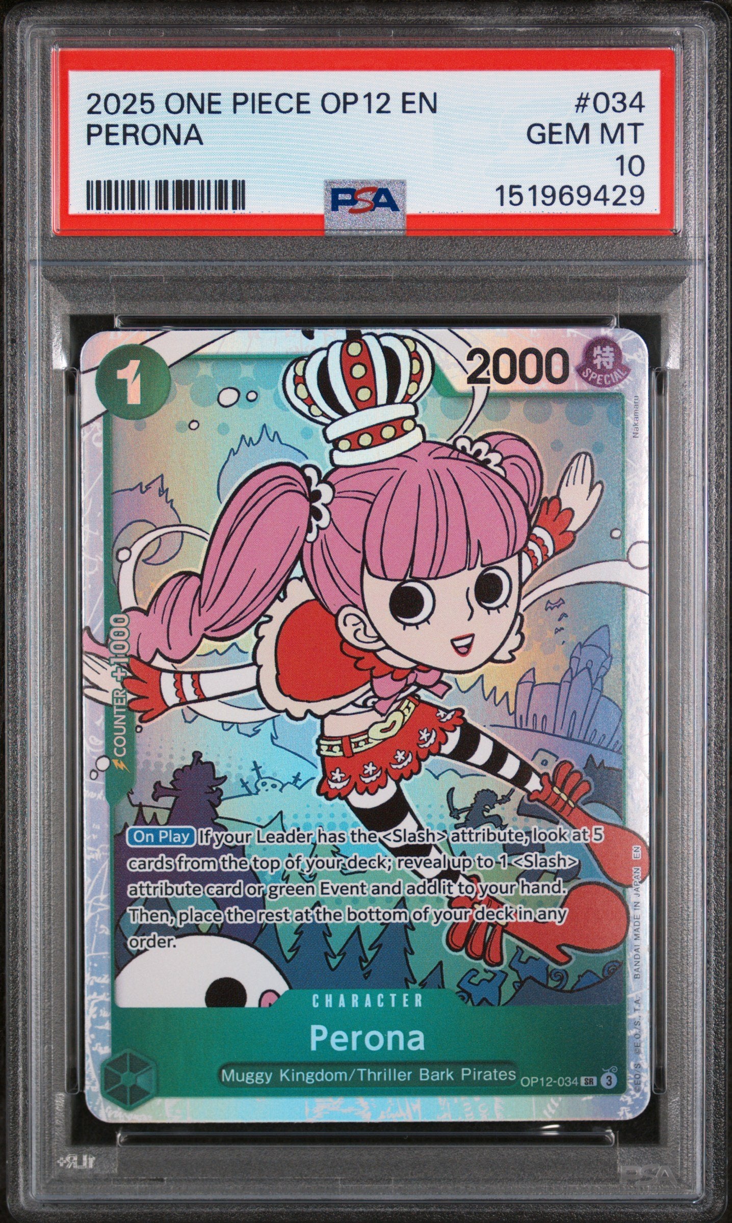 Graded 2025 One Piece Perona #034 OP12 Legacy of the Master Trading Card Game PSA 10 Gem Mint