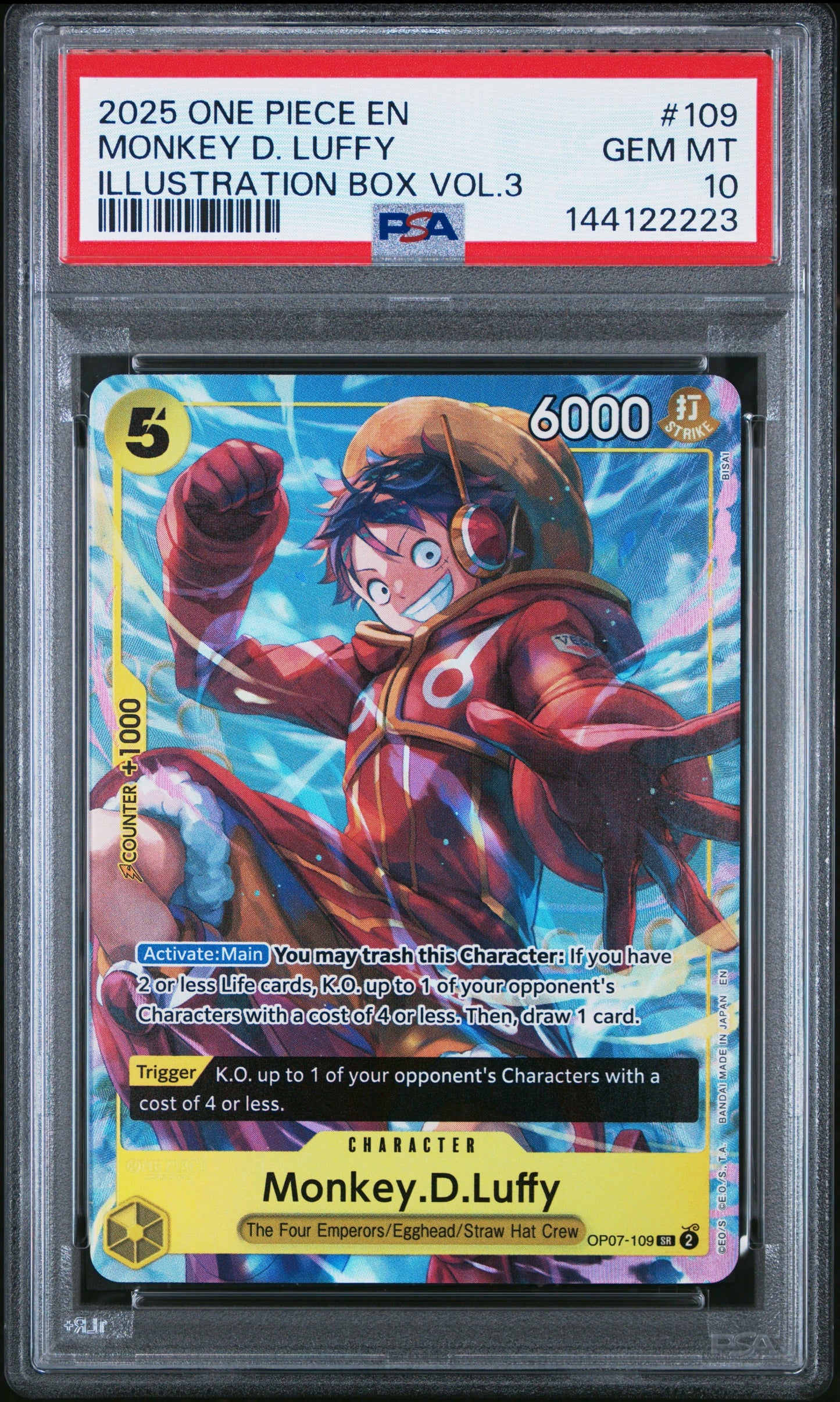 Graded 2025 One Piece Monkey D Luffy #109 Promos Illustration Box Vol 3 Trading Card Game PSA 10 Gem Mint