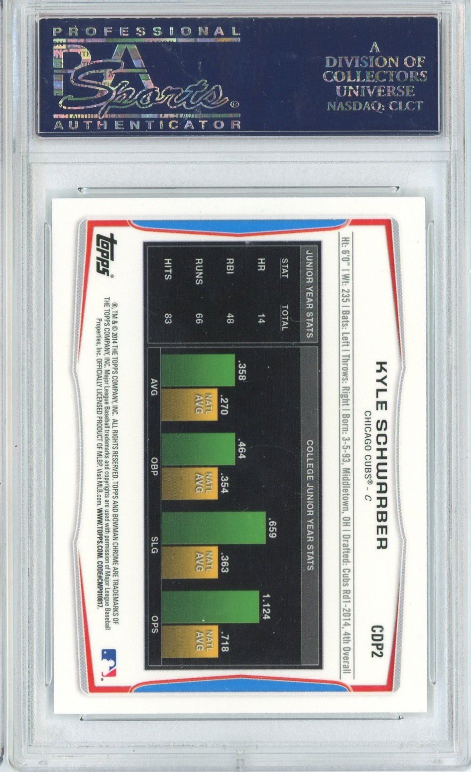 Graded 2014 Bowman Draft Picks Kyle Schwarber #CDP2 Chrome Refractor 1st Bowman Rookie RC Baseball Card PSA 9 Mint