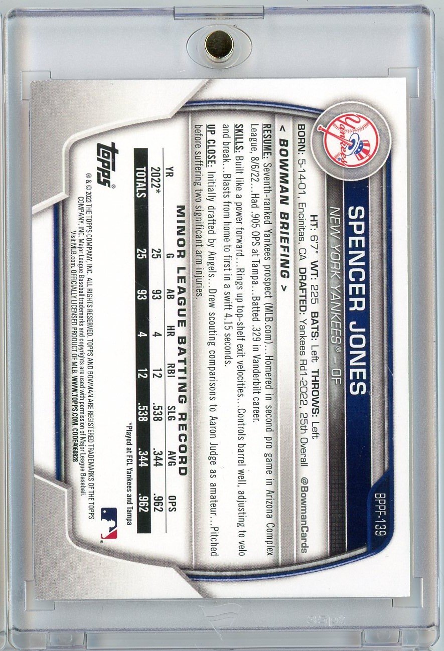 2023 Topps Bowman 1st Edition Spencer Jones #BPPF139 /25 Orange Foil Rookie RC Baseball Card