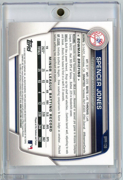2023 Topps Bowman 1st Edition Spencer Jones #BPPF139 /25 Orange Foil Rookie RC Baseball Card