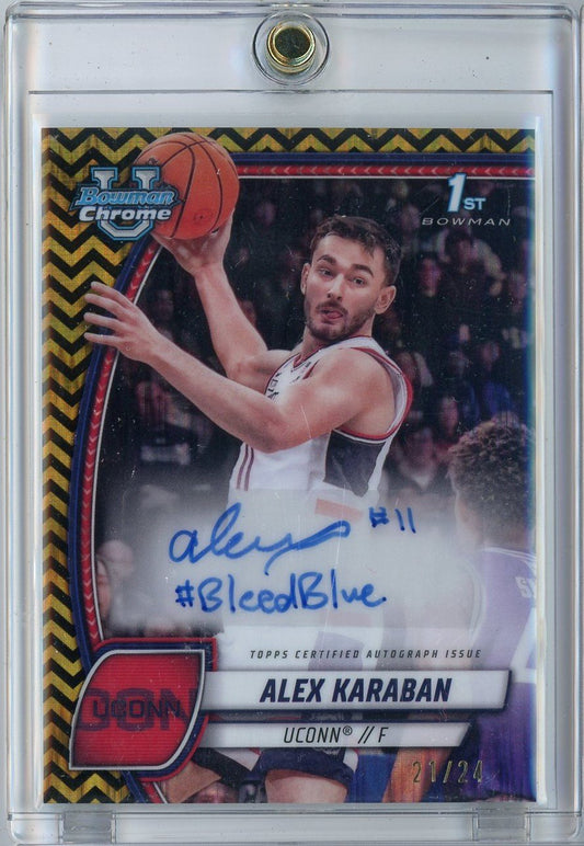  2024 Bowman U Chrome Alex Karaban #100 /24 Black & Gold Stealth Refractor Inscription Auto 1st Bowman Rookie RC Basketball Card 