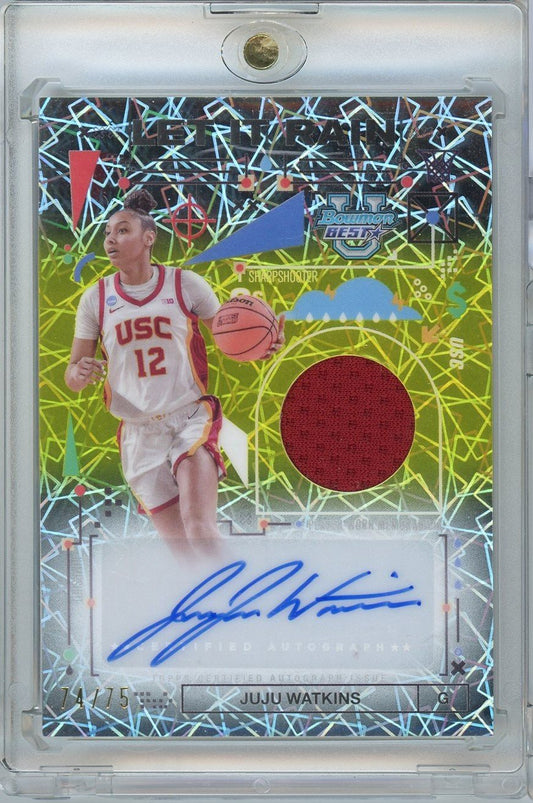  2024 Bowman U Best JuJu Watkins #LRRAJW /75 Let It Rain Relic Autograph Cracked Ice Rookie RC Basketball Card 