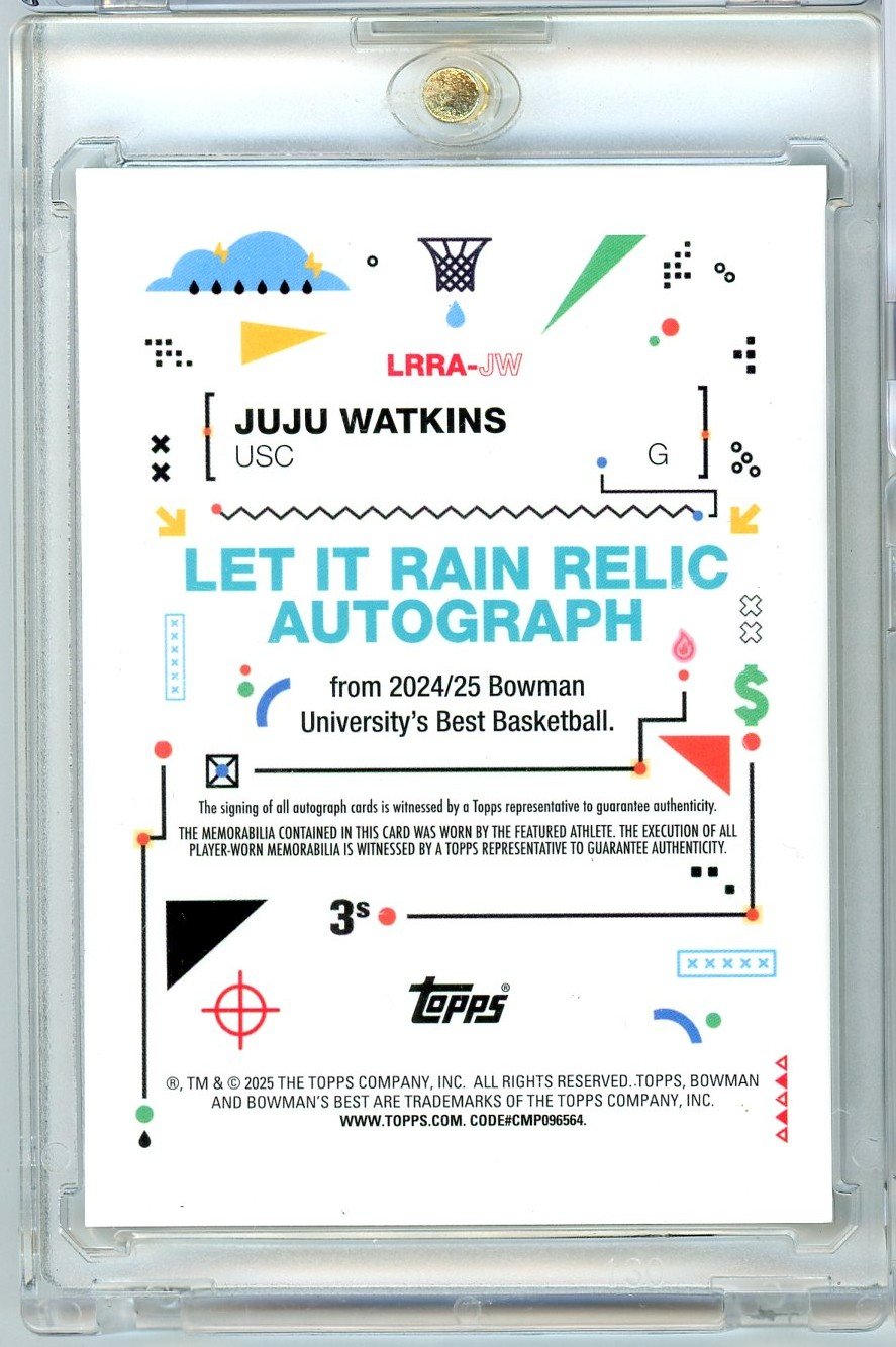 2024 Bowman U Best JuJu Watkins #LRRAJW /75 Let It Rain Relic Autograph Cracked Ice Rookie RC Basketball Card 