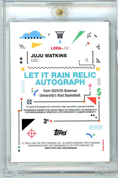  2024 Bowman U Best JuJu Watkins #LRRAJW /75 Let It Rain Relic Autograph Cracked Ice Rookie RC Basketball Card 