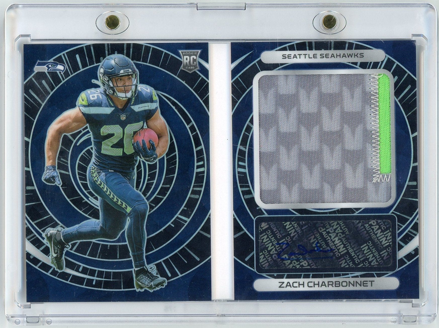 2023 Panini Spectra Zach Charbonnet #ROZCH /40 Rookie Optics Booklet RPA Auto Rookie RC Football Card