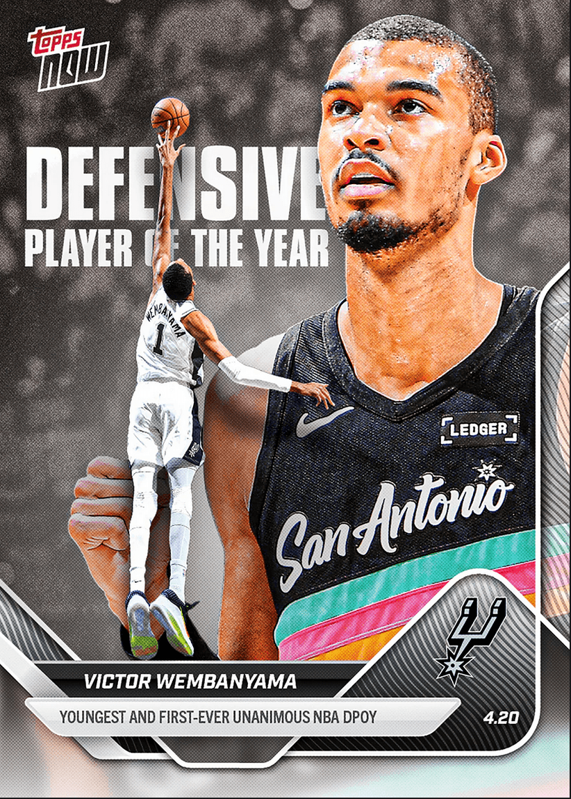2025 Topps Now Victor Wembanyama #DPOY Youngest and First Ever Unanimous NBA DPOY San Antonio Spurs Basketball Card