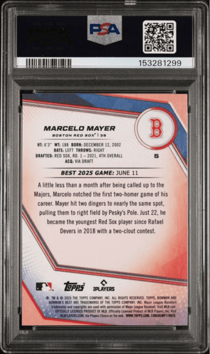 Graded 2025 Topps Bowmans Best Marcelo Mayer #5 Blue Refractor /150 Rookie RC Baseball Card PSA 10 Gem Mint