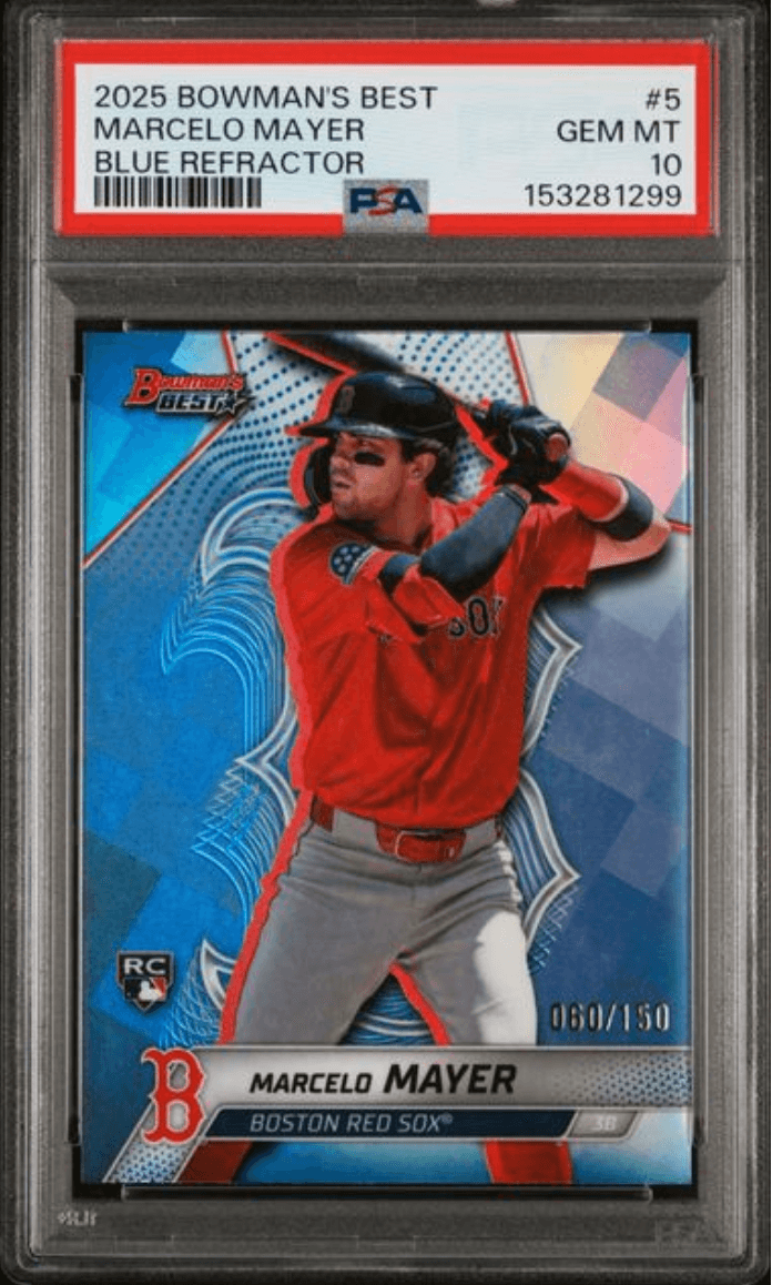 Graded 2025 Topps Bowmans Best Marcelo Mayer #5 Blue Refractor /150 Rookie RC Baseball Card PSA 10 Gem Mint