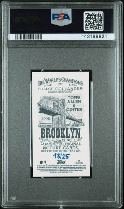 Graded 2025 Topps Allen & Ginter Chase Dollander #217 Mini Brooklyn Back /25 Rookie RC Baseball Card PSA 10 Gem Mint