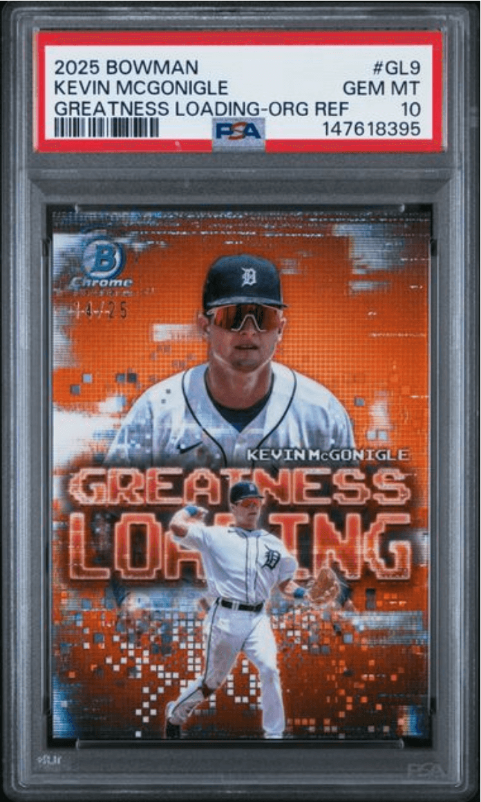 Graded 2025 Topps Bowman Kevin McGonigle #GL9 Greatness Loading Orange Refractor /25 Rookie RC Baseball Card PSA 10 Gem Mint