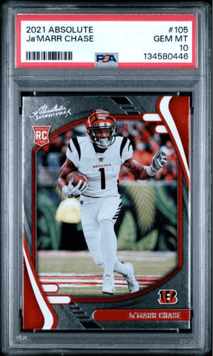 Graded 2021 Panini Absolute Ja'Marr Chase #105 Rookie RC Football Card PSA 10 Gem Mint