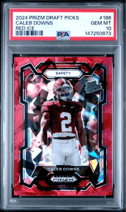 Graded 2024 Panini Prizm Draft Picks Caleb Downs #186 Red Ice Rookie RC Football Card PSA 10 Gem Mint