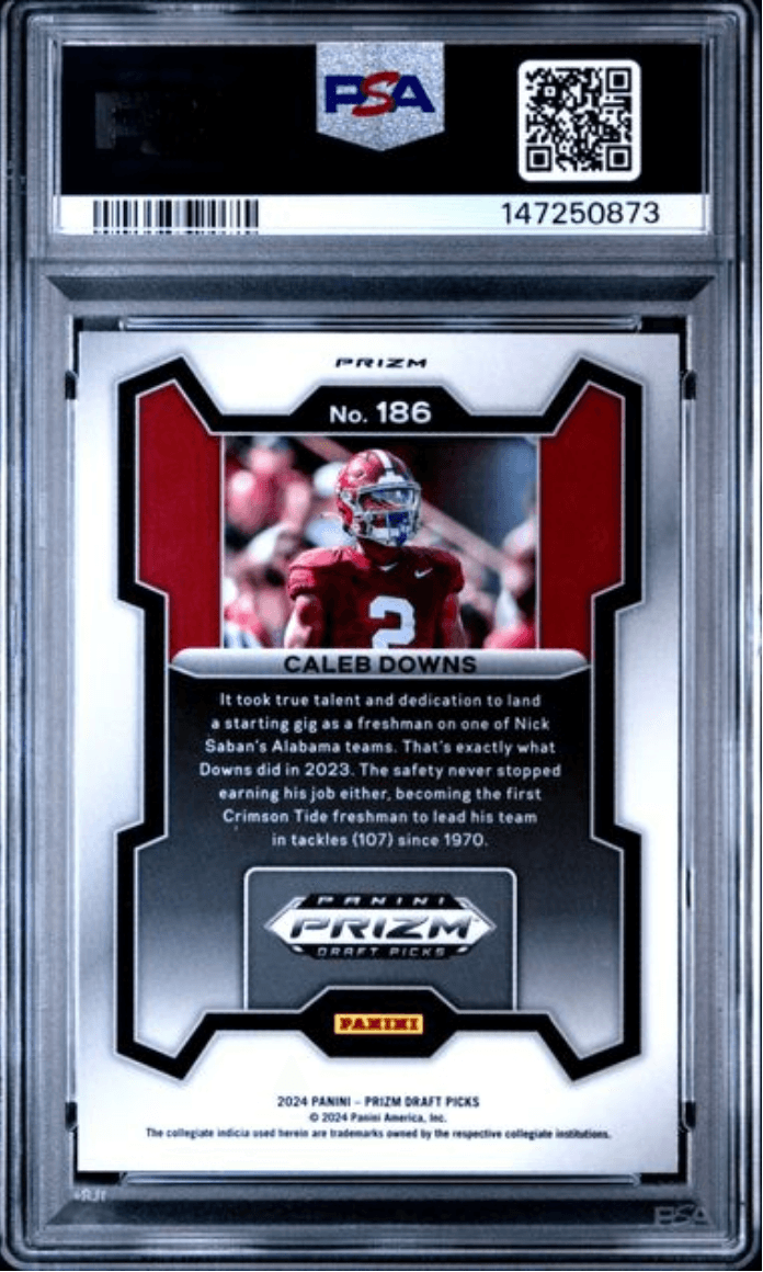 Graded 2024 Panini Prizm Draft Picks Caleb Downs #186 Red Ice Rookie RC Football Card PSA 10 Gem Mint