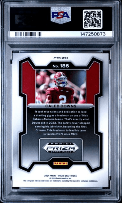 Graded 2024 Panini Prizm Draft Picks Caleb Downs #186 Red Ice Rookie RC Football Card PSA 10 Gem Mint